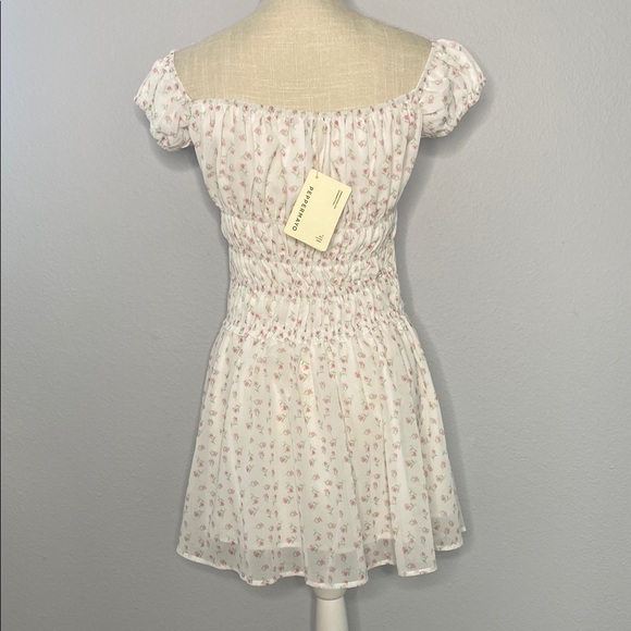 PEPPERMAYO Total Bliss Shirred Off-Shoulder White Floral Mini Dresses - Picture 6 of 8
